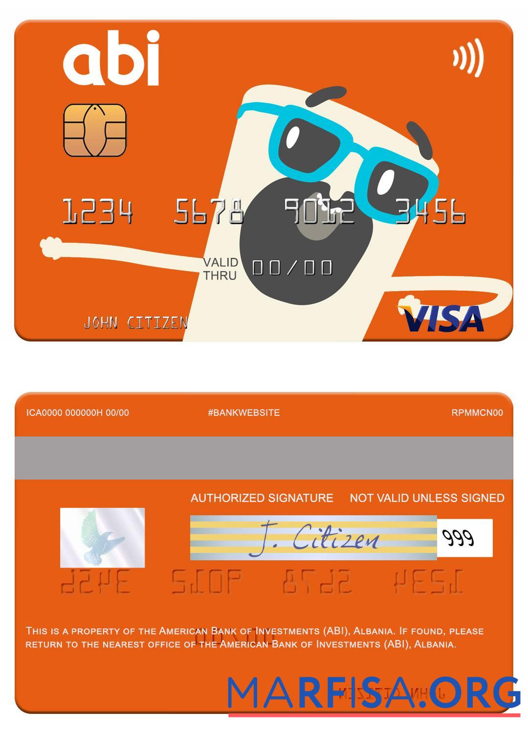 Downloadable Albania American Bank of Investments (ABI) visa card example